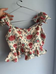 Cream Floral Ruffle Top