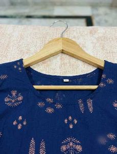 Navy Blue Printed Kurta with Pants