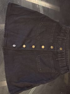 Black Denim Button-Up Skirt