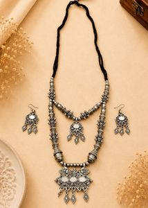 Boho Oxidized Silver Necklace &amp; Earring Set