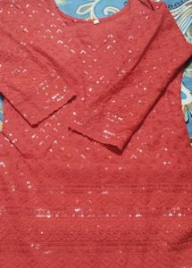 Red Embellished Kurta with Sequins