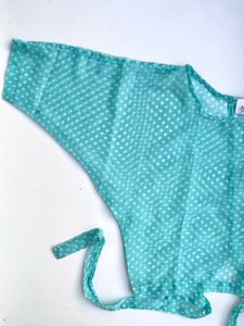 Flowy Aqua Polka Dot Tie-back Blouse