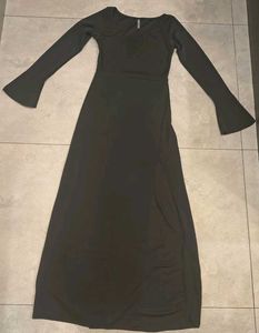 Elegant Black Bodycon Long Sleeve High Slit Dress