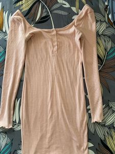 Soft Pink Ribbed Long Sleeve Mini Dress