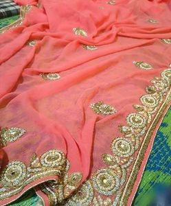 pink heavy georgette saree