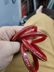 Red &amp; Gold Embellished Bangle Set