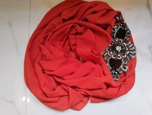 Burnt Orange Color Scarf With Embroidery Patch