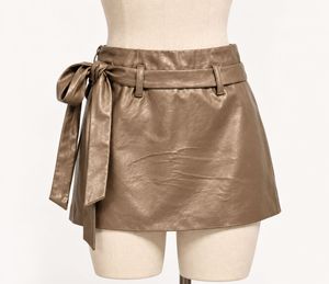 Faux Leather Tie Waist Mini Skirt