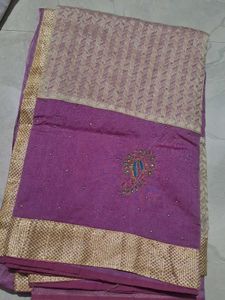 Elegant Purple & Gold Embroidered Saree