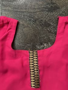 Vibrant Pink Kurti with Gold Border