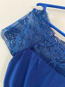Blue Lace Off-Shoulder Crop Top