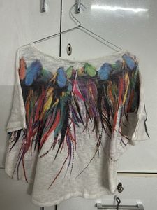 Colorful Feather Print Lightweight Top