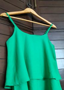 Ginger Solid Green Layered Spaghetti Top