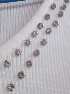 Elegant White V-Neck Studded Top