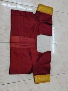 Maroon Silk Blouse with Gold Border