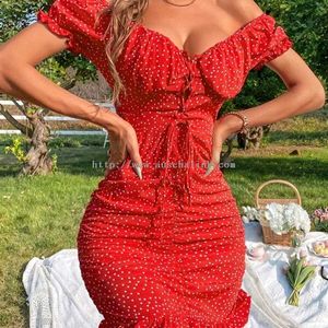 Red Polka Dot Ruched Dress