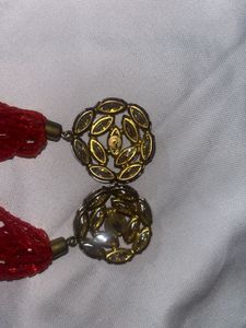 Red Beaded Tassel Earrings