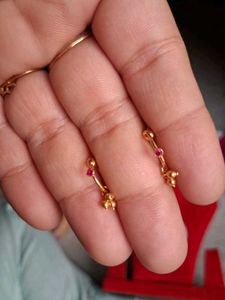Gold Nose Pin with Red Stones