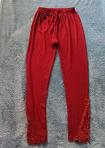 Maroon Leggings with Lace Detail