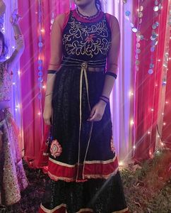 Women > Lehenga Choli | Red&Black Lacha with Skirt And Dupatta | Freeup
