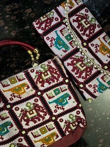 Set of ethnic handbag and wallet