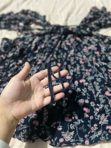 Off Shoulder Floral Print Navy Blue Top