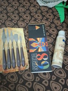 Soft Pastels with spray and Acrylic palette knives