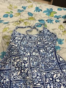 Boho Blue &amp; White Midi Sun Dress