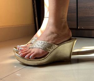 Sparkly Gold Wedge Heels