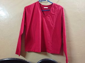 Red V-Neck Long Sleeve Top