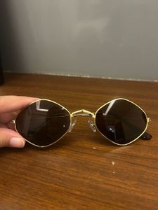 Vintage-Style Gold Geometric Hexagon Sunglasses
