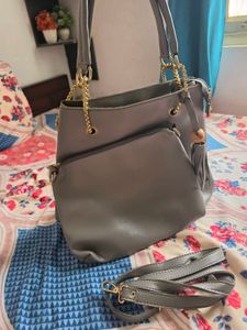 Stylish Grey Tote Bag with Chain Detail