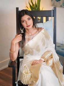 Elegant White &amp; Gold Saree