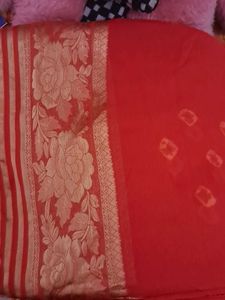 Red Bandhani Saree with golden border 💃💃🎉🎉