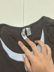 Ribbed Brown Layered Top