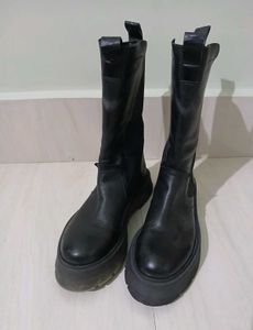 Black Chunky Platform Knee-High Boots