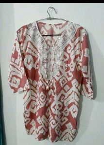 Stylish Printed Kurta with Embellished Neckline