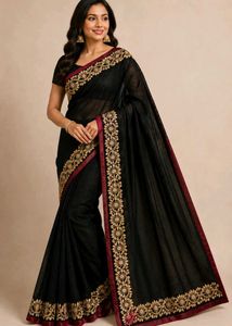 Elegant Black Embroidered Saree