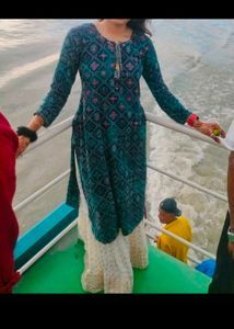 Teal Bandhani Print Cotton Kurta