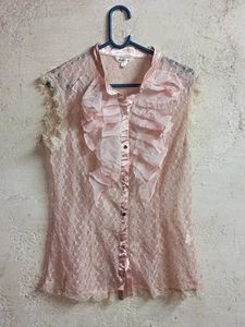 Chic Lace Blouse with Ruffles Sheer Shirt