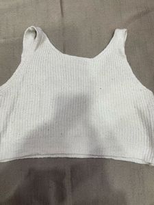 White Ribbed Knit Crop Tank Top