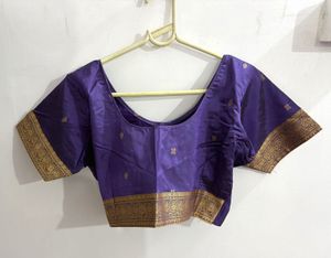 Purple Saree with Gold Border and Blouse