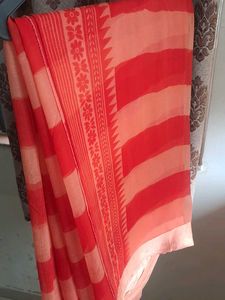 chiffon lehriya saree red peach