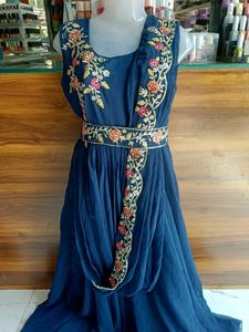 Elegant Embroidered Navy Blue Dress