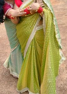 Elegant Green Saree with stitch matched blouse
