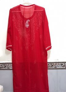 Red Chikankari Kurta