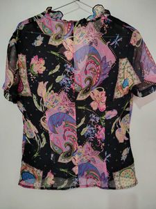 Vibrant Floral Print Ruffle Blouse
