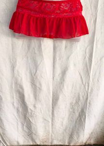 68209. Red Lace Trimmed Ruffled Mini Skirt