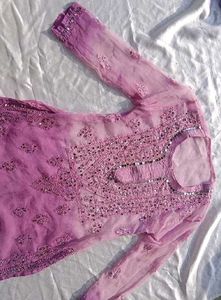 Tie Dry Lavender Chikankari Mirror Work Kurti