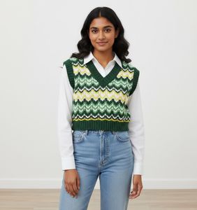 Green Patterned Knit Sweater Vest